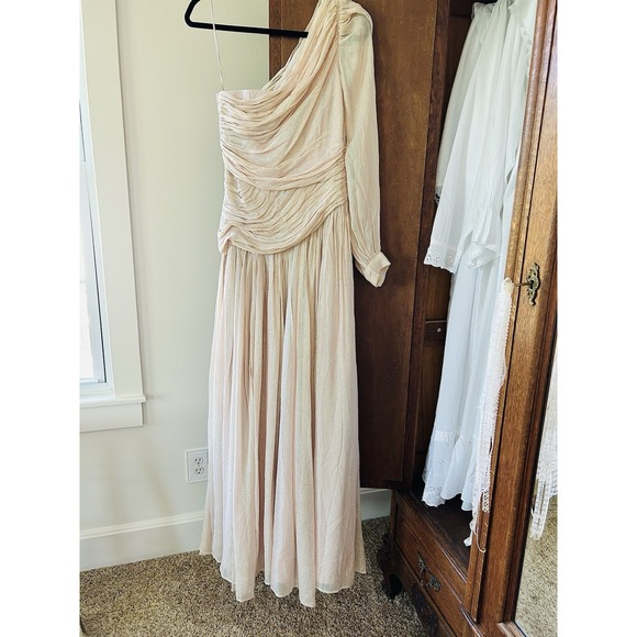 BHLDN One-Shoulder Maxi Dress Formal Gown Ruched Pink Sparkle‎ Size 4 - Picture 6 of 11